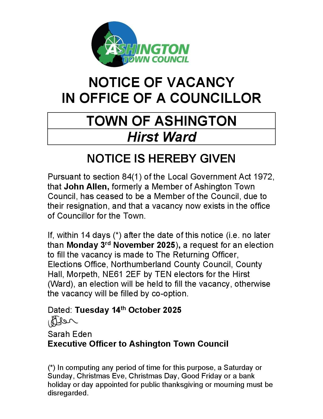 Casual Vacancy - Hirst Ward