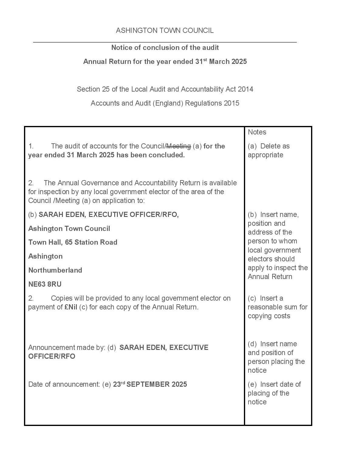Conclusion of the external year-end audit, year ending March 2025