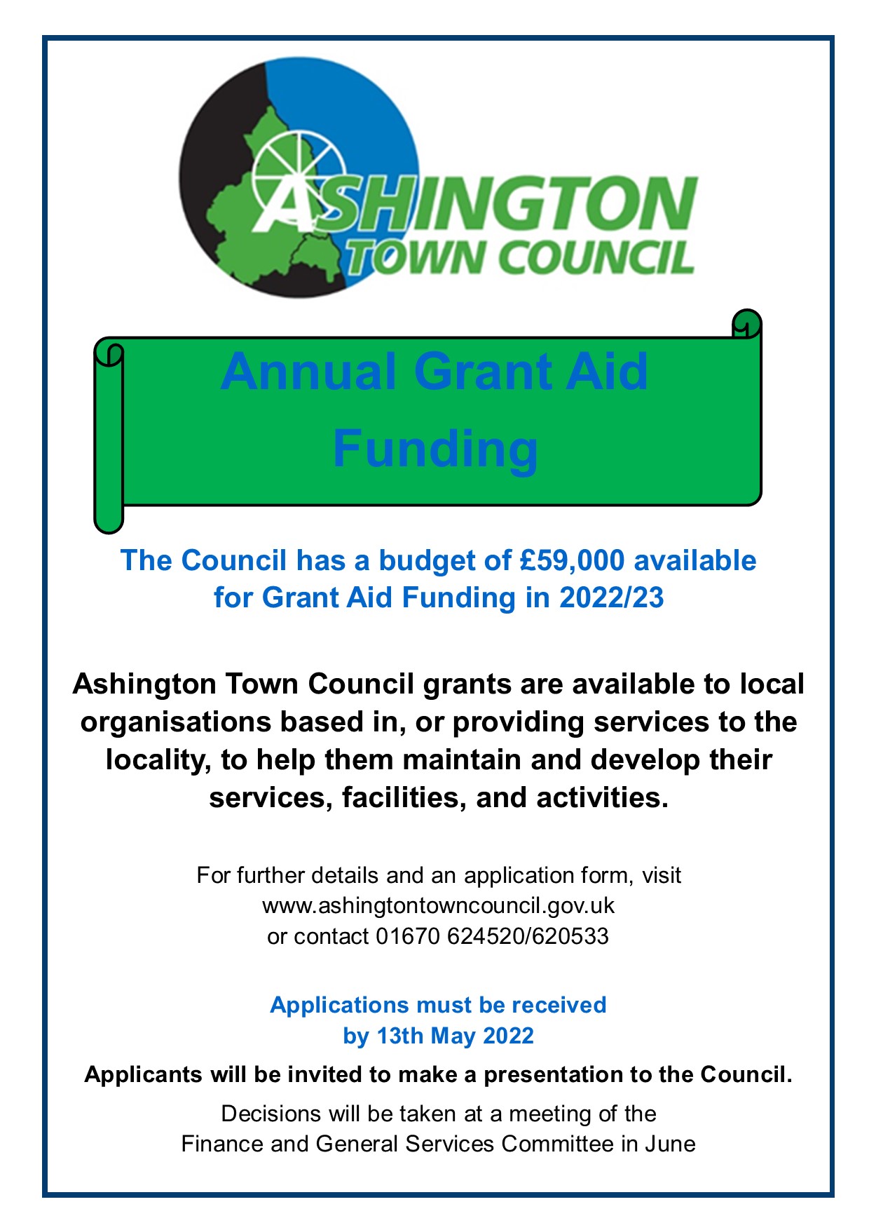 REMINDER - Applications for Annual Grant Aid Funding