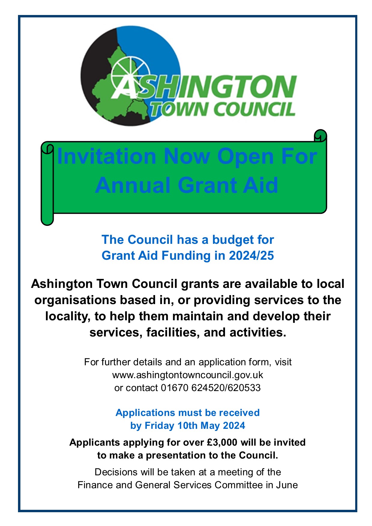 Ashington Town Council Annual Grant Aid Now Open For Applications