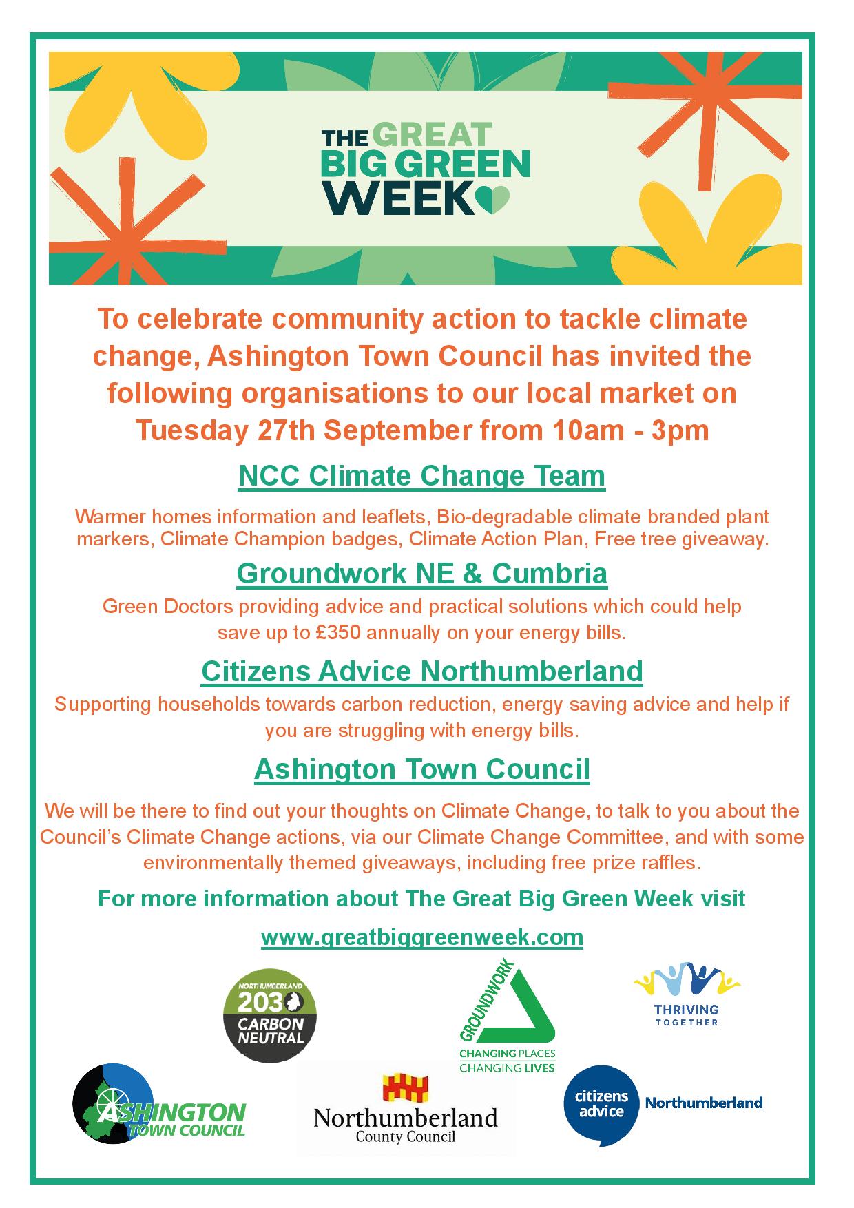 Ashington Town Council looks forward to celebrating Great Big Green Week 24th September - 2nd October 2022