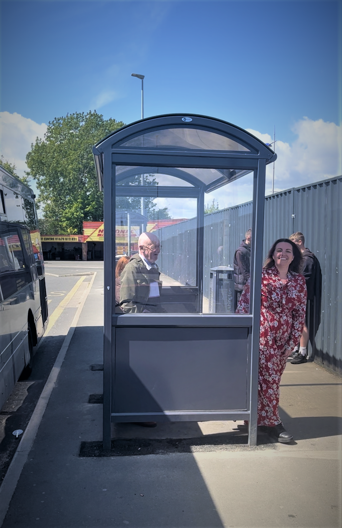 Cllr Caroline Ball at new bus shelter