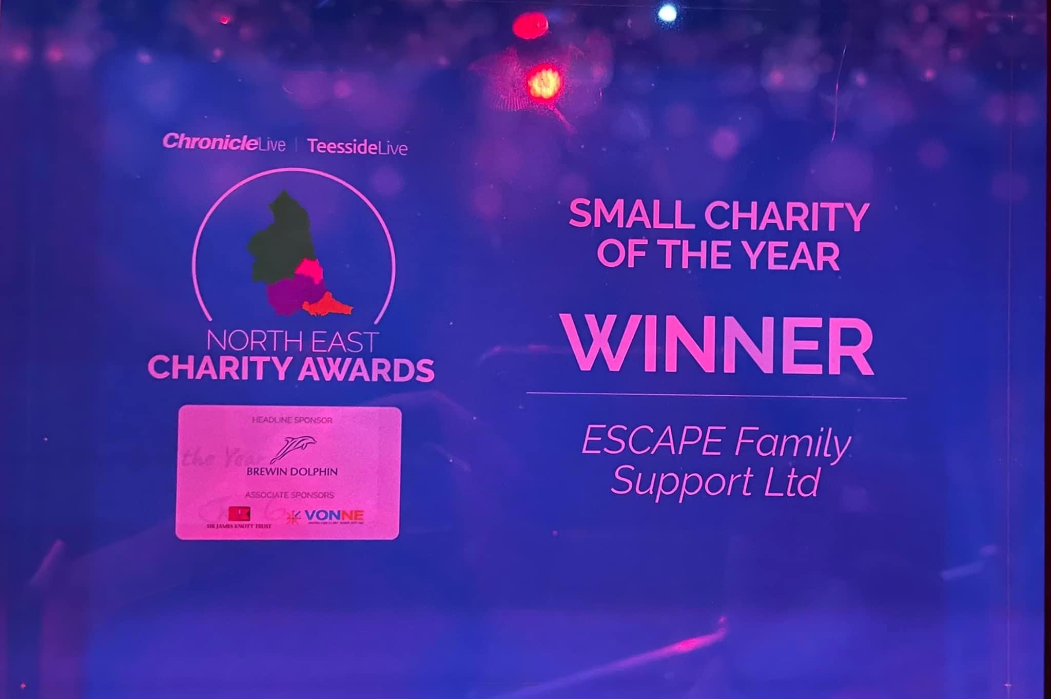 ESCAPE Win the North-East Small Charity of the Year Award