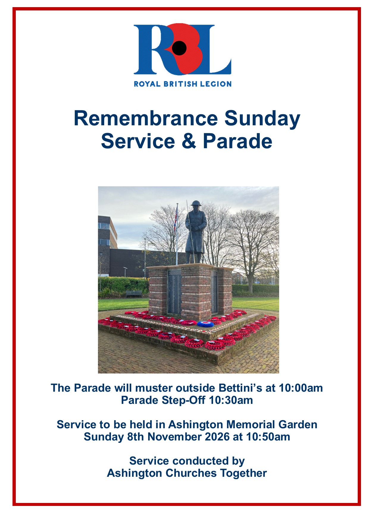 Ashington Remembrance Sunday Service and Parade